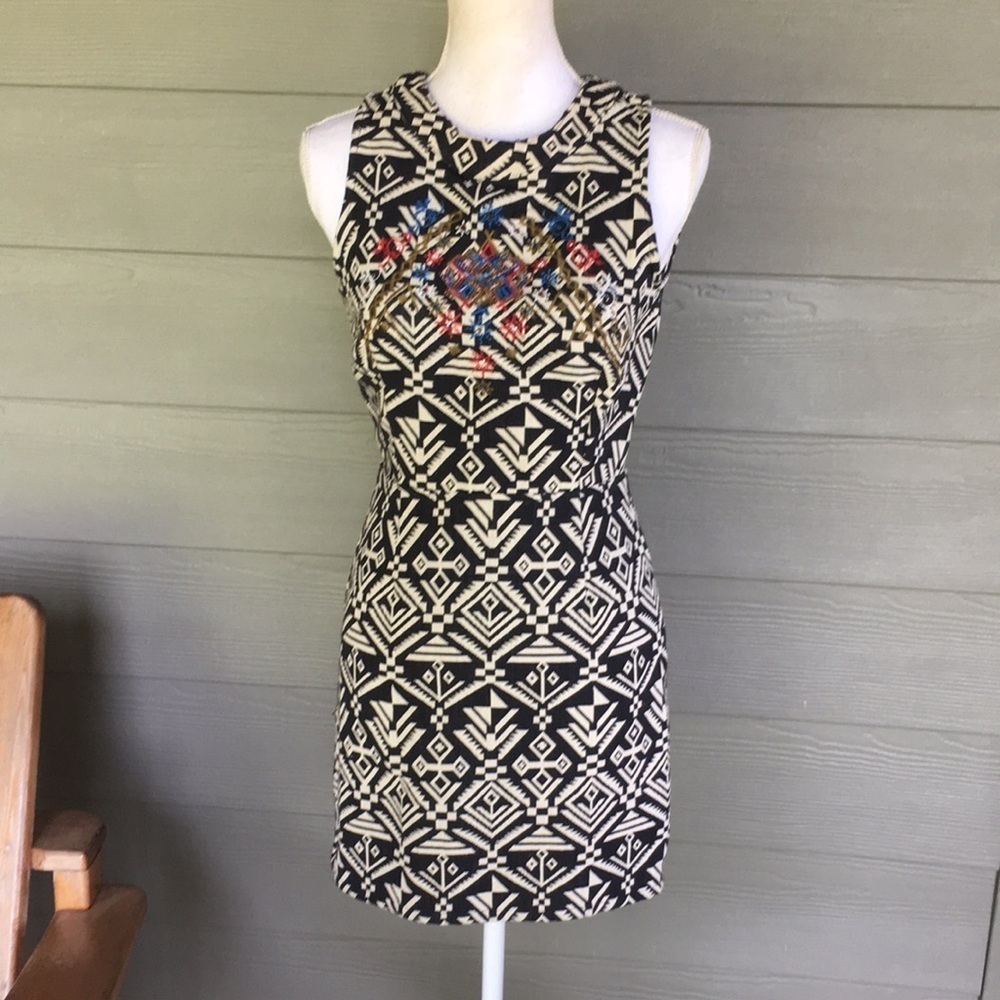 ASTR Tribal Embroidered Open Back Dress